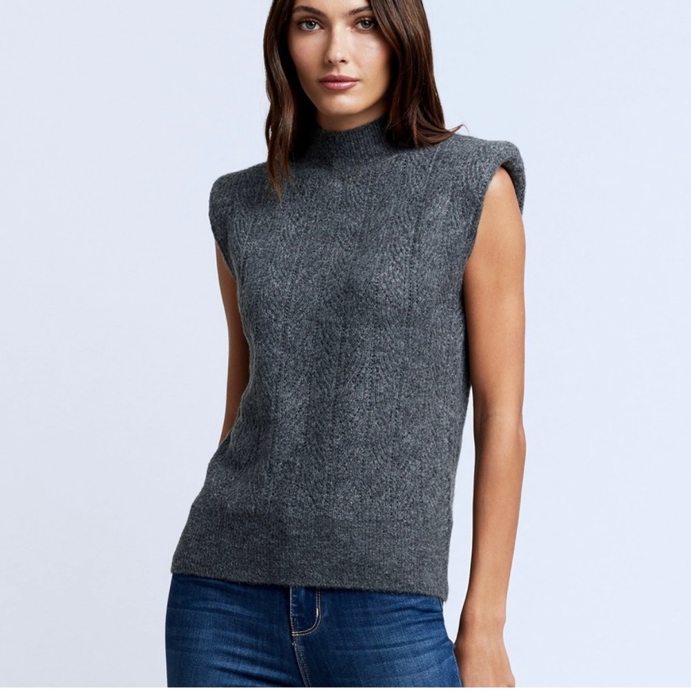 NWT L’AGENCE Grey Sloan Mock NecK Shoulder Sweater Size Large. Gorgeous.